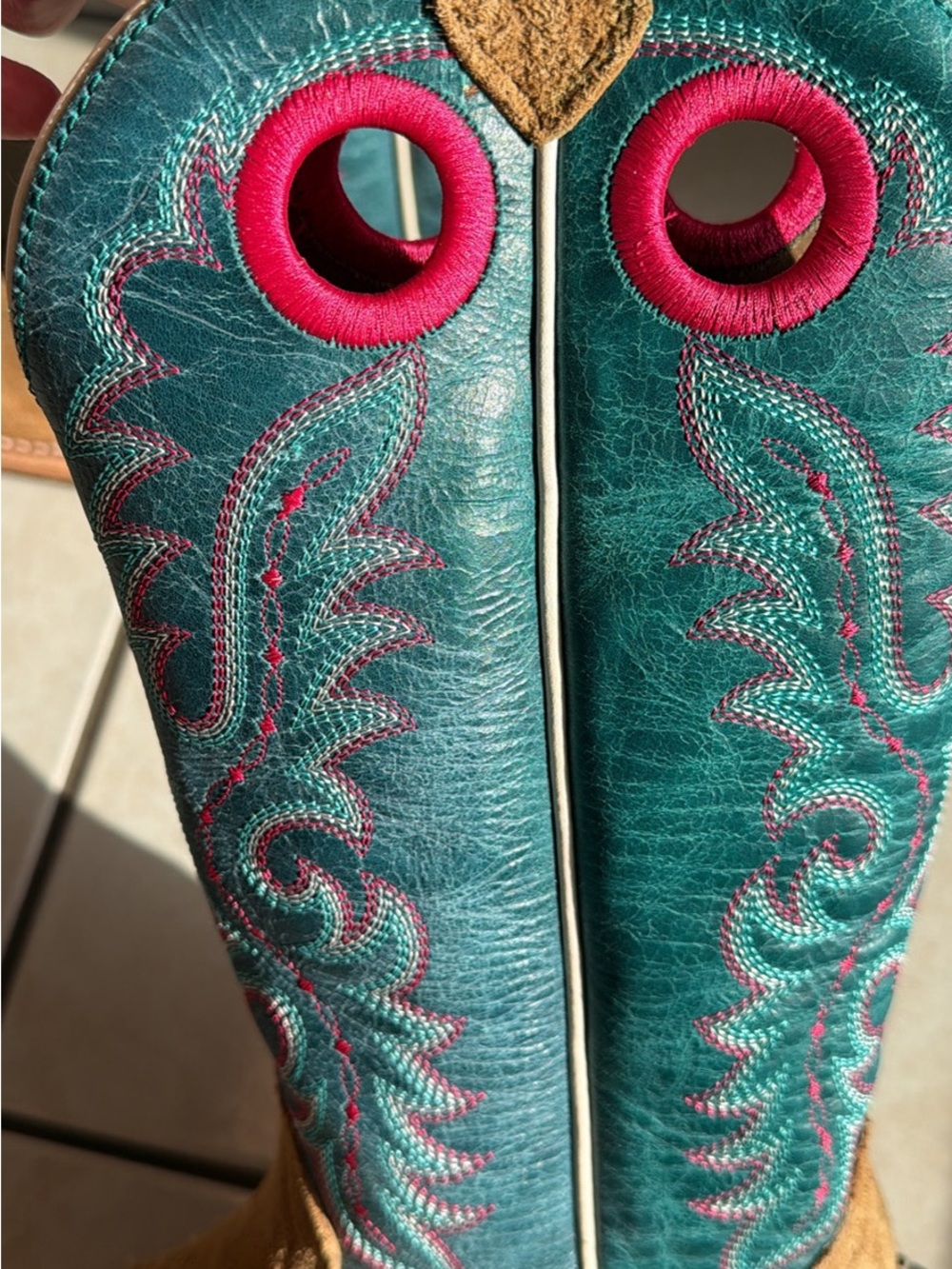 Women's Ariat Teal and Pink Western Boot Pull-On